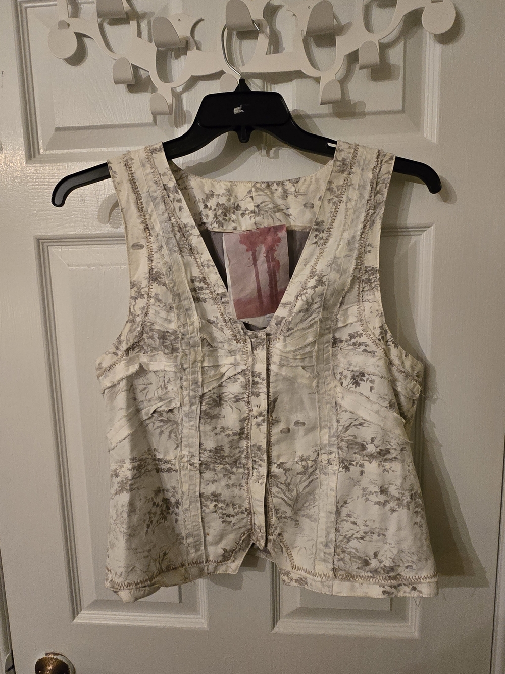 Anthropologie Cream and Gray Sleeveless V-Neck Zip Vest
